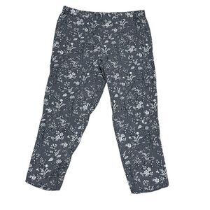 Gap Gray Floral Pull On Elastic Waist High Rise‎ Cropped Pants Large Pockets